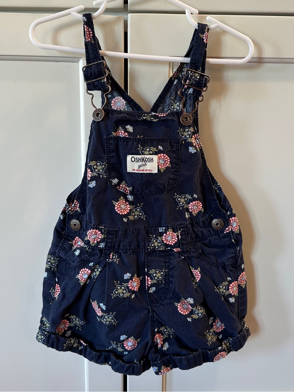 OshKosh B'gosh blue pink floral‎ girls overall shorts SIZE 3T